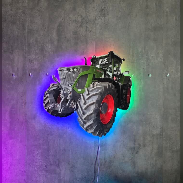 Cuadro de un tractor en resina y neon LED