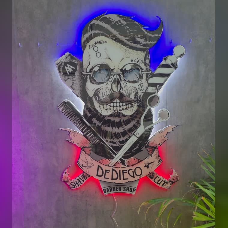 Logo de barberia en resina y neon LED