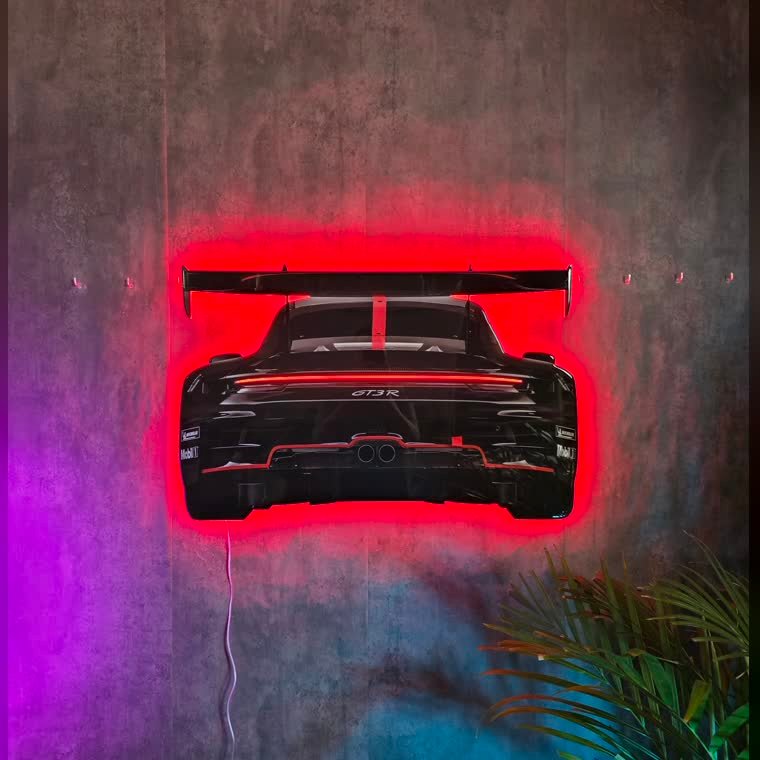 Cuadro de un coche deportivo en neon LED