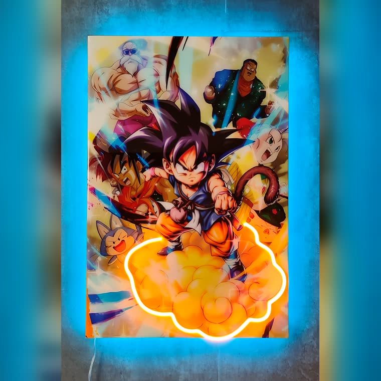 Cuadro de un personaje de anime en neon LED