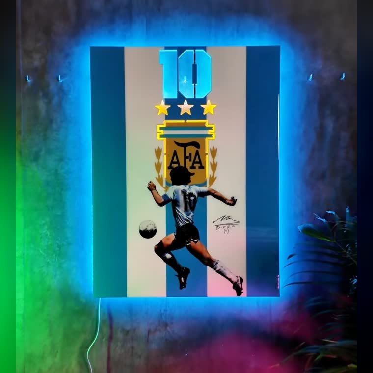 Cuadro de un jugador de futbol en neon LED