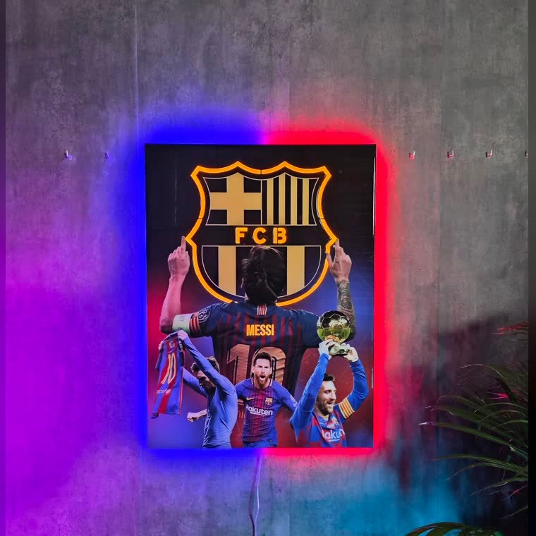 Poster de futbol en resina y neon LED