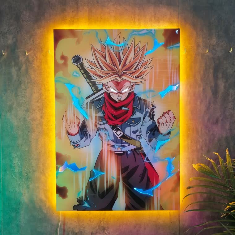 Cuadro de un personaje de anime en neon LED