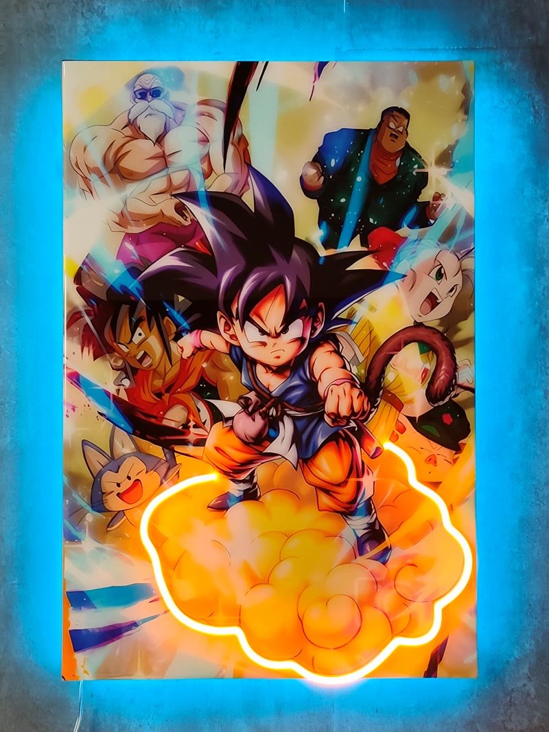 Cuadro de personajes de anime en resina epoxi y neón LED