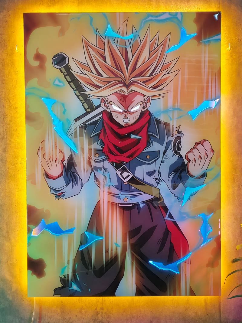 Cuadro de personaje de anime en resina epoxi y neón LED