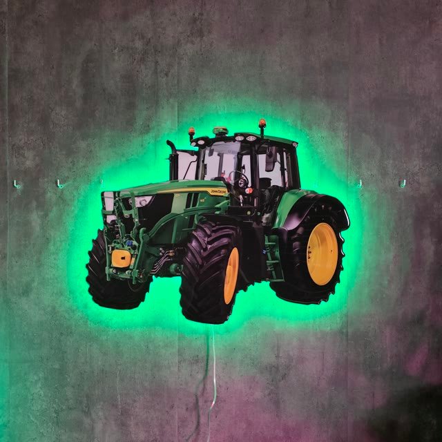 Cuadro de un tractor en resina epoxi y luz neón LED