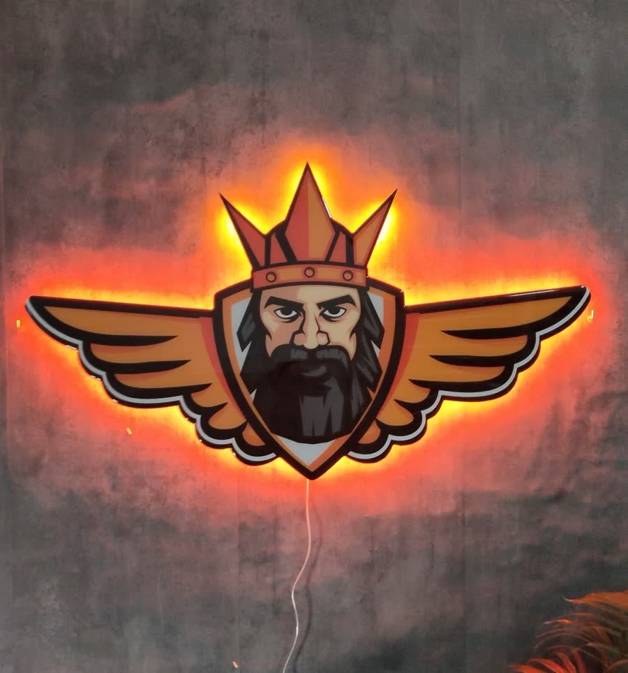 Rótulo de neón LED con el logo mascota de una marca