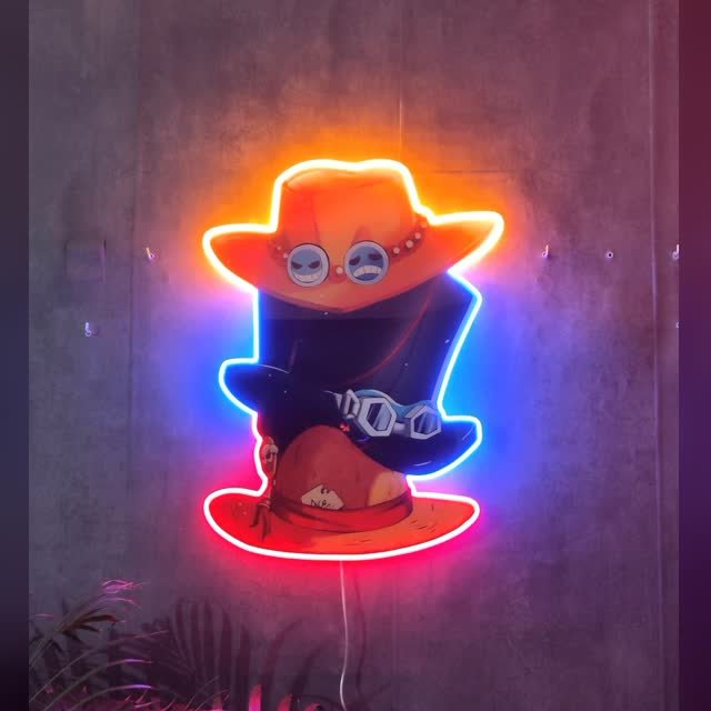 Cuadro de un personaje de anime personalizado en resina epoxi y neón LED