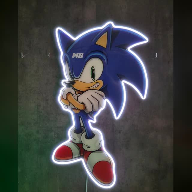 Cuadro de un personaje de videojuego en resina epoxi y neón LED