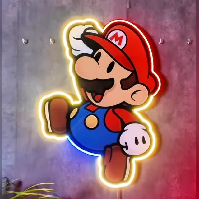 Cuadro de un personaje de videojuego en resina epoxi y neón LED