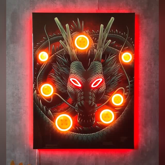 Cuadro de una escena de anime con efectos en neón LED