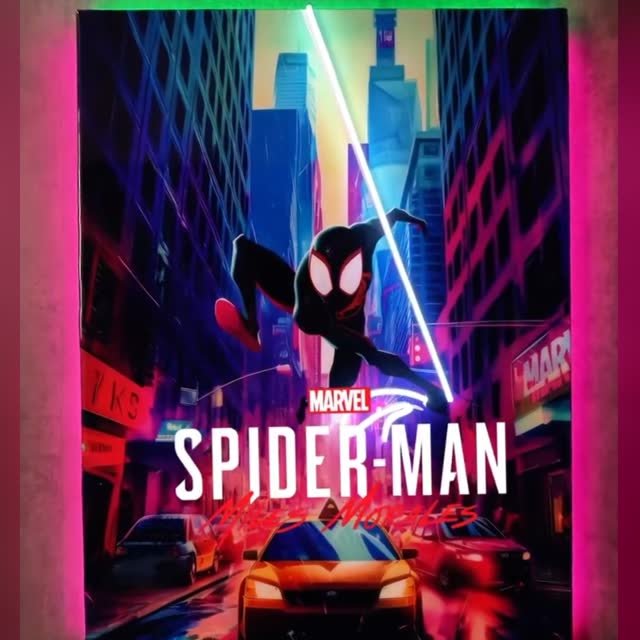 Cuadro de un personaje de cine estilo cómic en neón LED