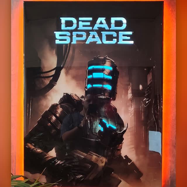 Cuadro de un personaje de videojuego estilo póster en neón LED