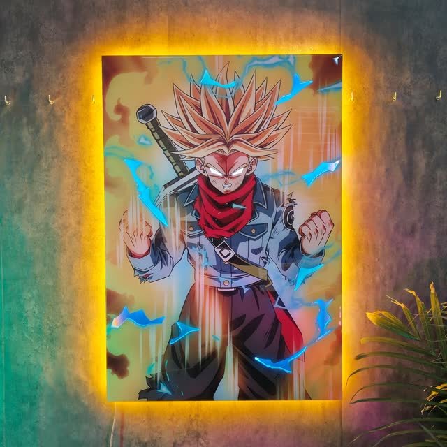 Cuadro de un personaje de anime estilo póster en neón LED