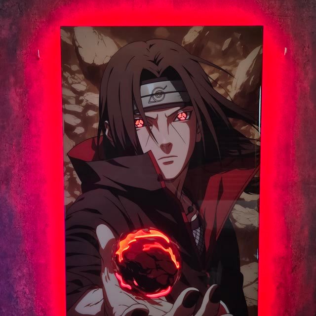 Cuadro de un personaje de anime en resina epoxi y neón LED