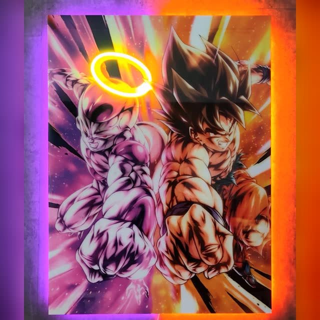 Cuadro de personajes de anime en resina epoxi y neón LED