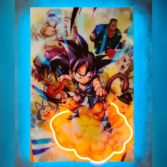 Cuadro de un personaje de anime a todo color en neón LED