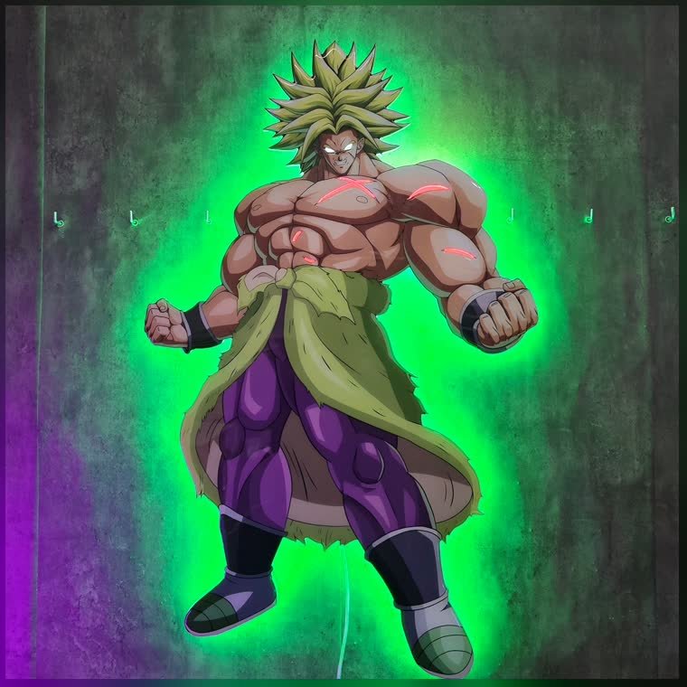 Cuadro multitroquelado de un personaje de anime con cortes interiores iluminados