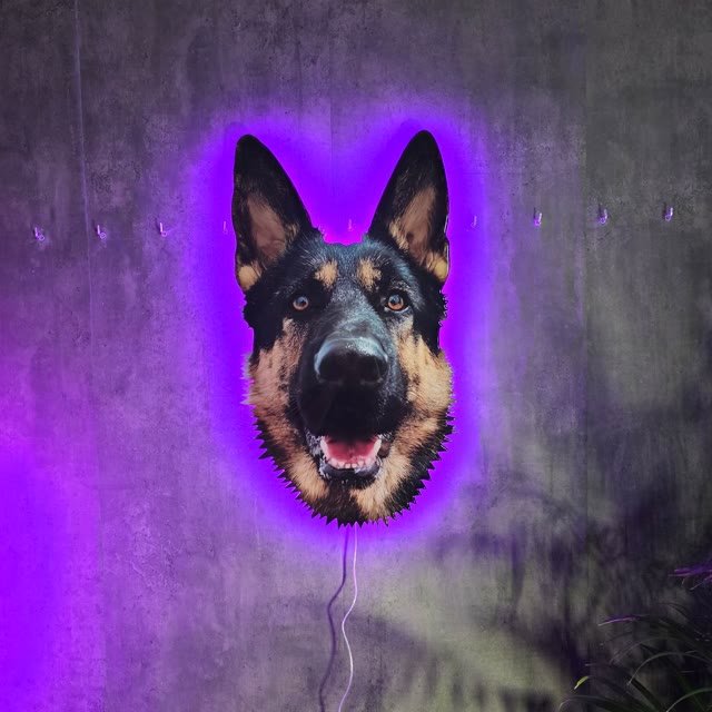 Silueta de perro en neón LED y resina epoxi
