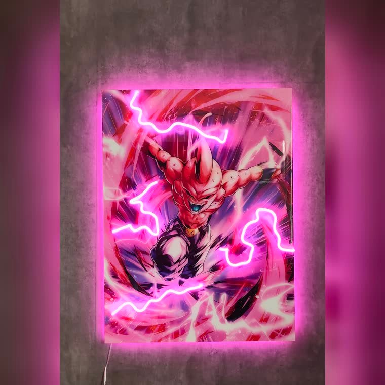 Cuadro recto de un personaje de anime con rayos de neón
