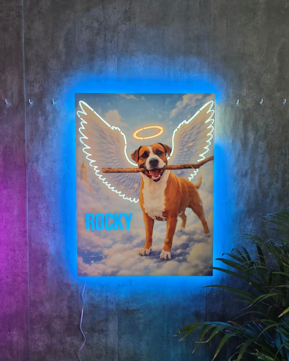 Cuadro de mascota personalizado en resina y neón LED