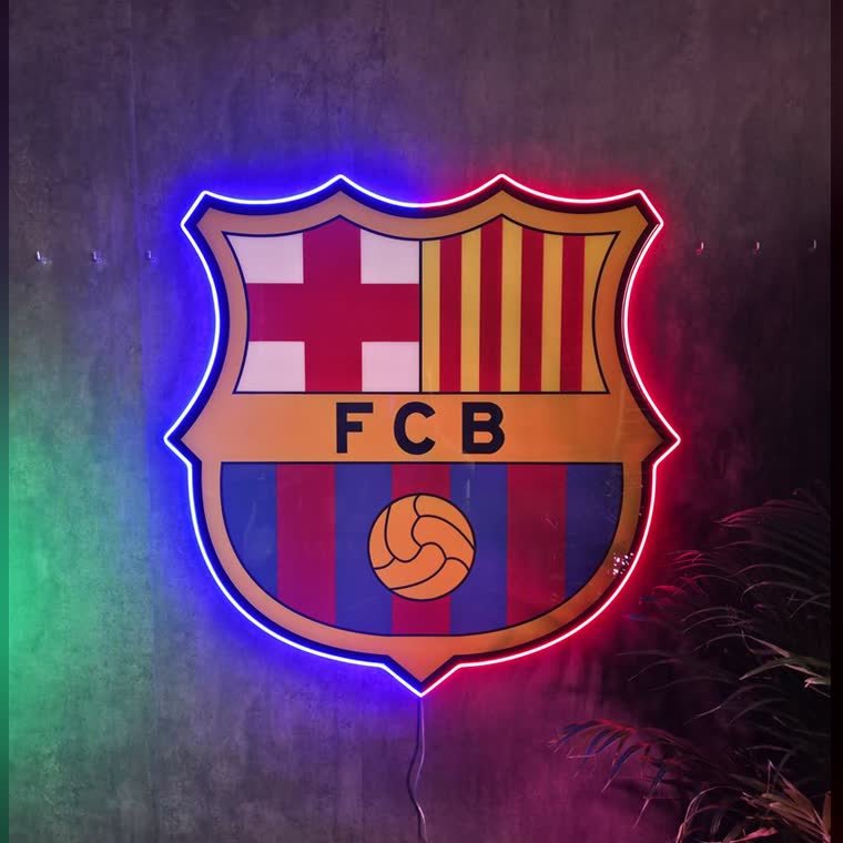 Cuadro silueta de un escudo de fútbol en neón LED