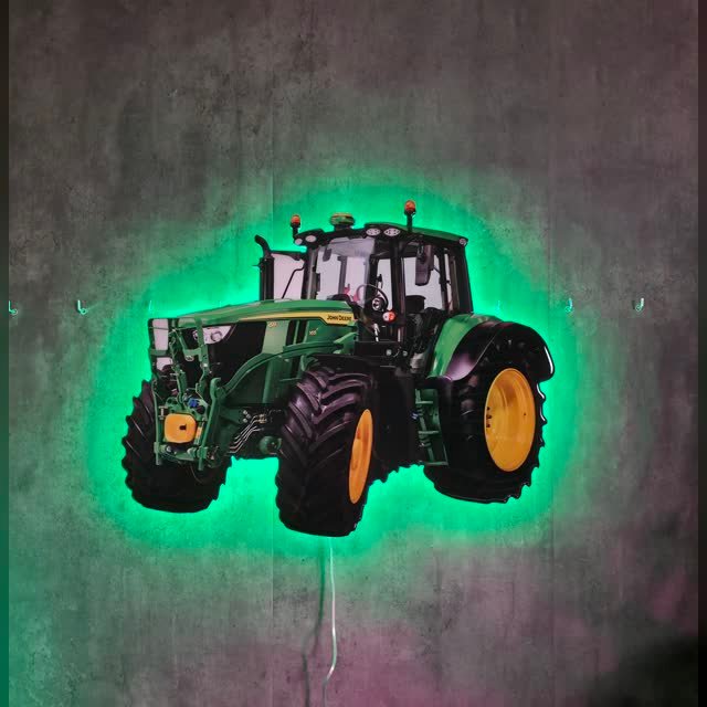 Cuadro silueta de un tractor en resina epoxi y neón LED